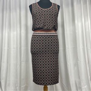 Max Studio L Midi Print Black Stretch Sleeveless Floral Print Dress Waist Band